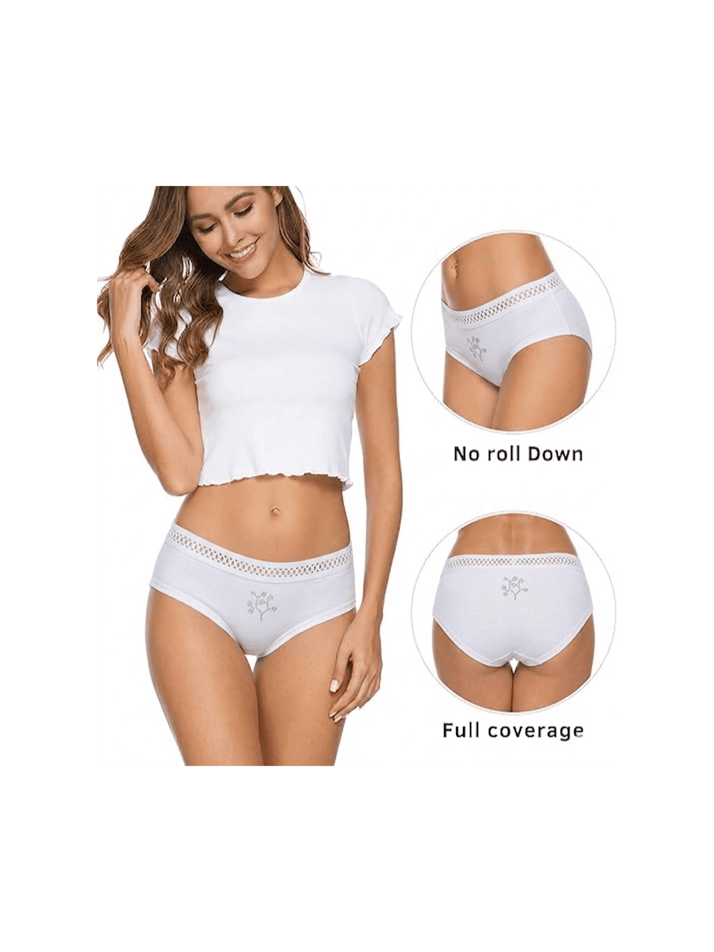 Women’s 100% Cotton Hipster Panties 2-Pack – Lace Waist Soft Comfortable Everyday Underwear