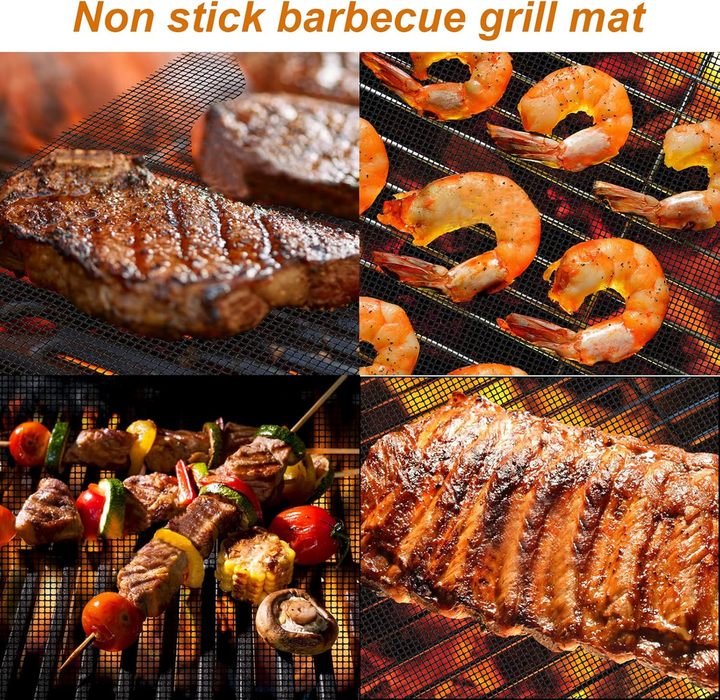 3 Pack Reusable BBQ Grill Mesh Mats, Non-Stick Cooking Sheets for Barbecue, Gas, Charcoal & Electric Grills, 33×40cm