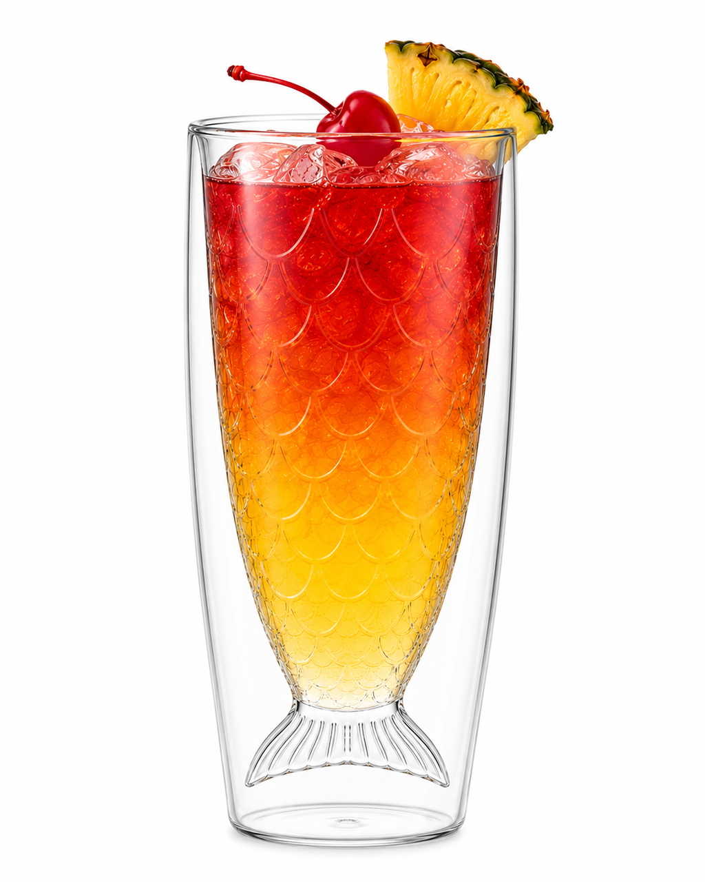 Mermaid Tail Double Wall Glass Cup, 12oz (355ml) Fish Scale Drinking Glass for Hot & Cold Beverages