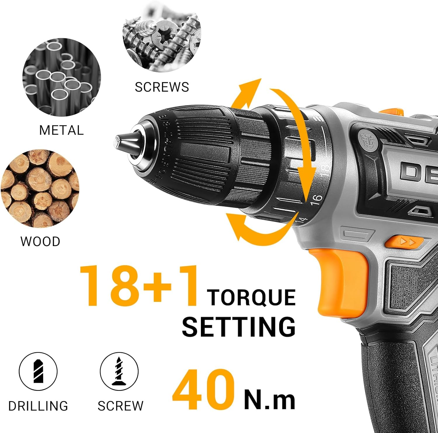 AZMERA 20V Cordless Power Drill Set with Battery & Charger – Electric Drill Driver Kit