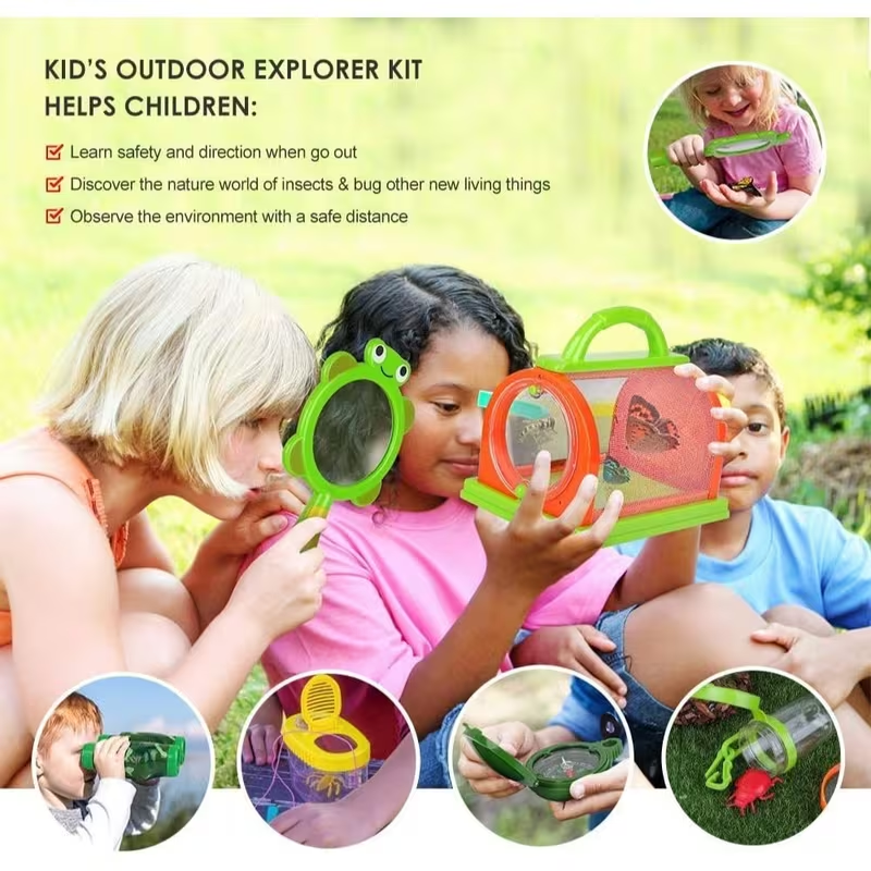 Kids Insect Catching Kit 19PCS Outdoor Explorer Set with Binoculars, Bug Catcher, Magnifier & Backpack