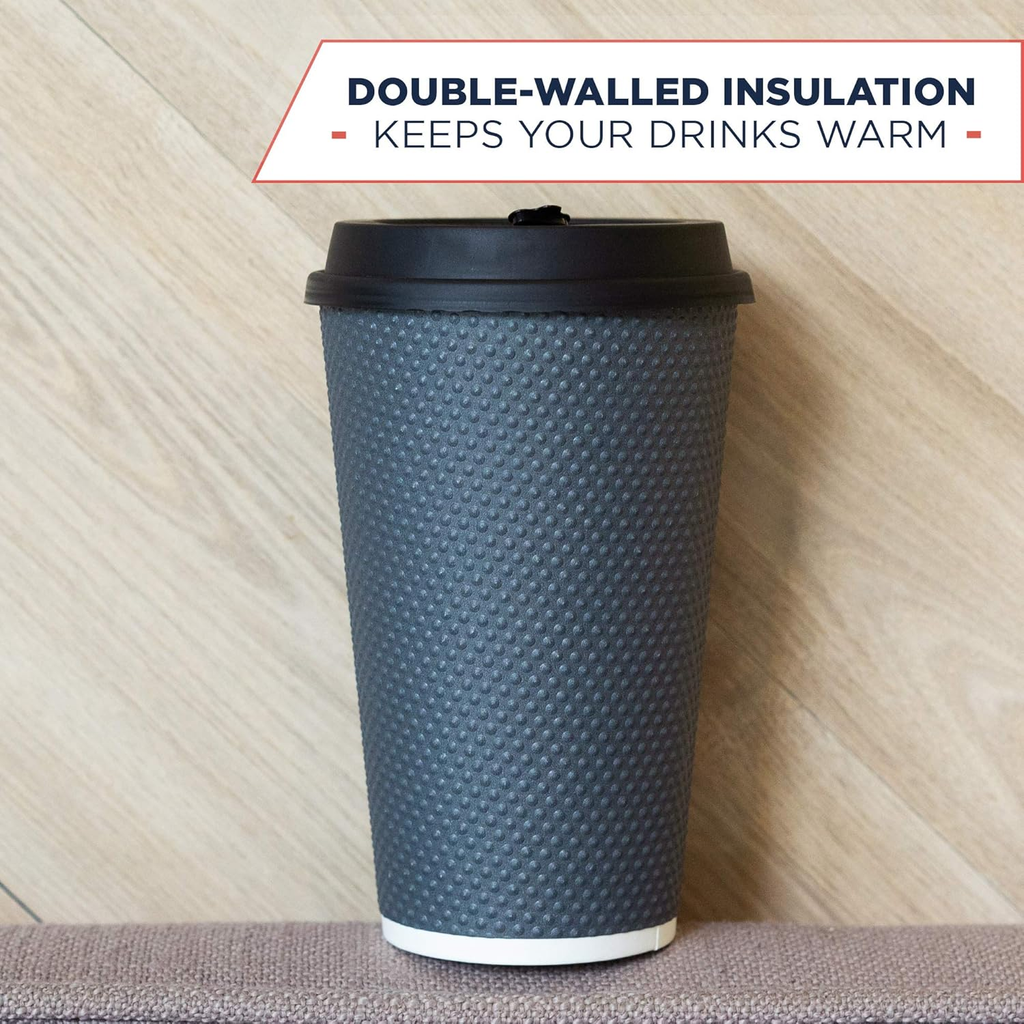 Disposable Coffee Cups with Lids 16 oz, 60 Pack Insulated Ripple Paper Hot Cups, Leak-Proof To Go Coffee Cups for Hot & Cold Drinks, Travel Takeaway Cups, No Sleeves Needed