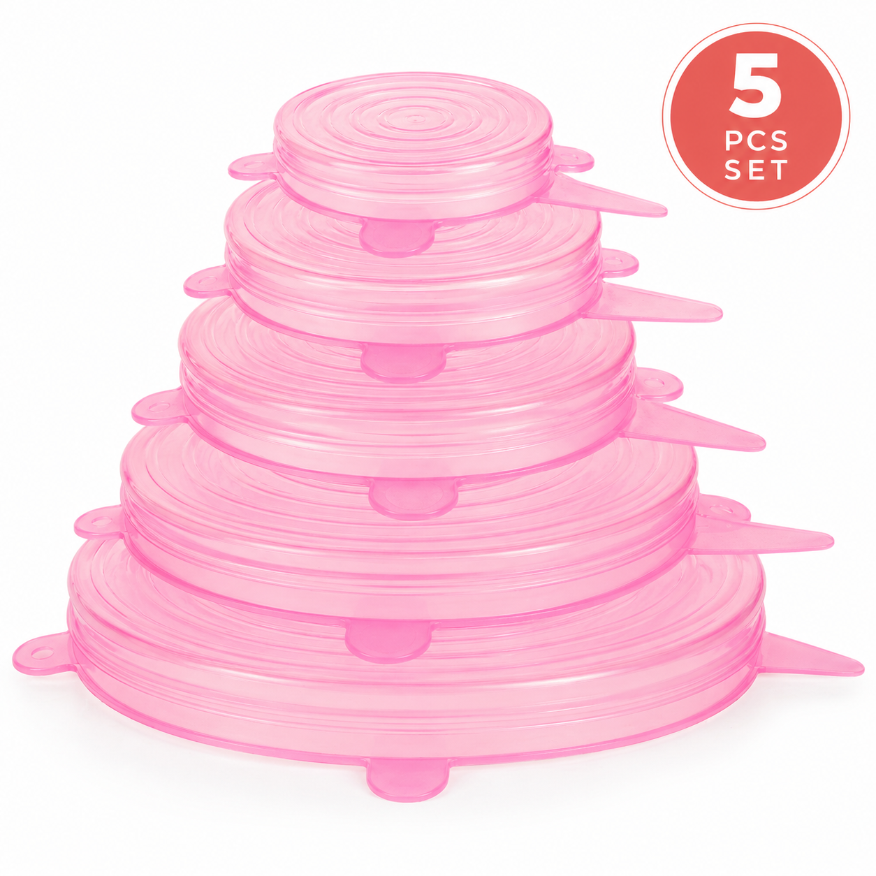 Silicone Stretch Lids Set, Reusable Food Covers, BPA-Free Flexible Sealing Lids for Bowls, Cups & Containers, Leakproof, Microwave & Dishwasher Safe (5 Pack)