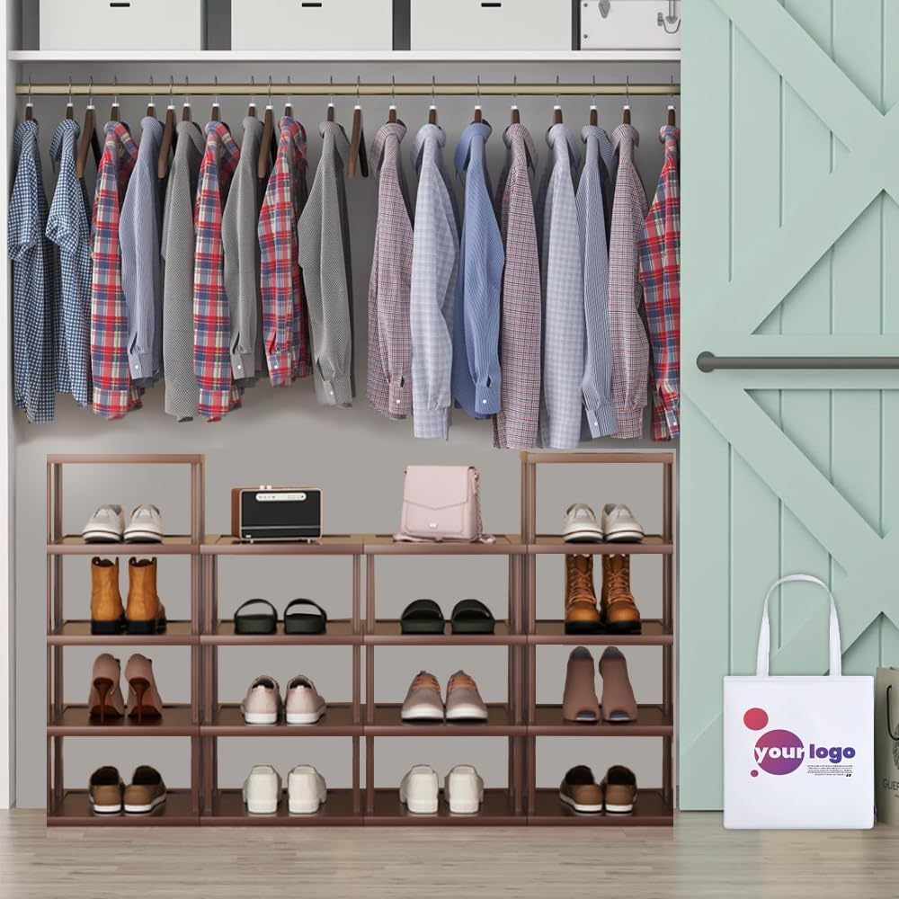 12-Tier Bamboo Shoe Rack – Stackable Freestanding Shoe Storage Organizer
