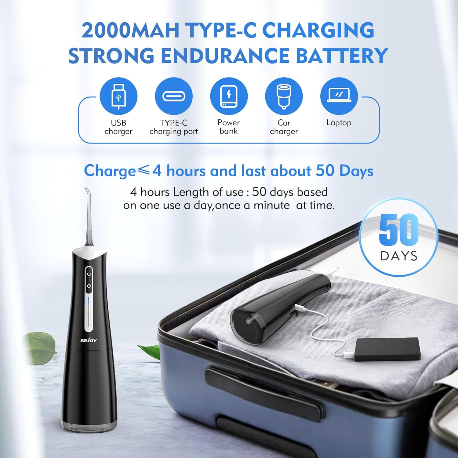 Water Flosser Cordless Oral Irrigator with 300ML Tank, 4 Modes & Multiple Jet Tips – USB Rechargeable Portable Dental Cleaner