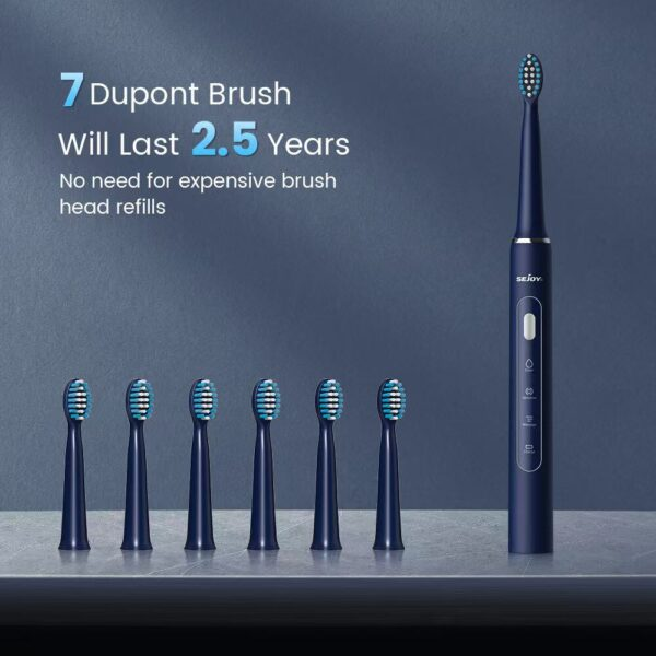 SEJOY Sonic Electric Toothbrush – Rechargeable Waterproof Toothbrush with 7 Brush Heads & 3 Cleaning Modes