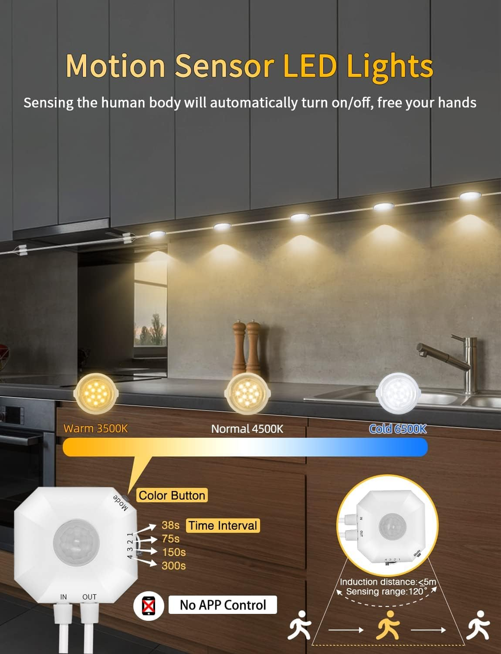 8-Pack LED Under-Cabinet Puck Lights with Motion Sensor, USB-Powered Cabinet and Closet Lighting, 3 Colour Modes, White