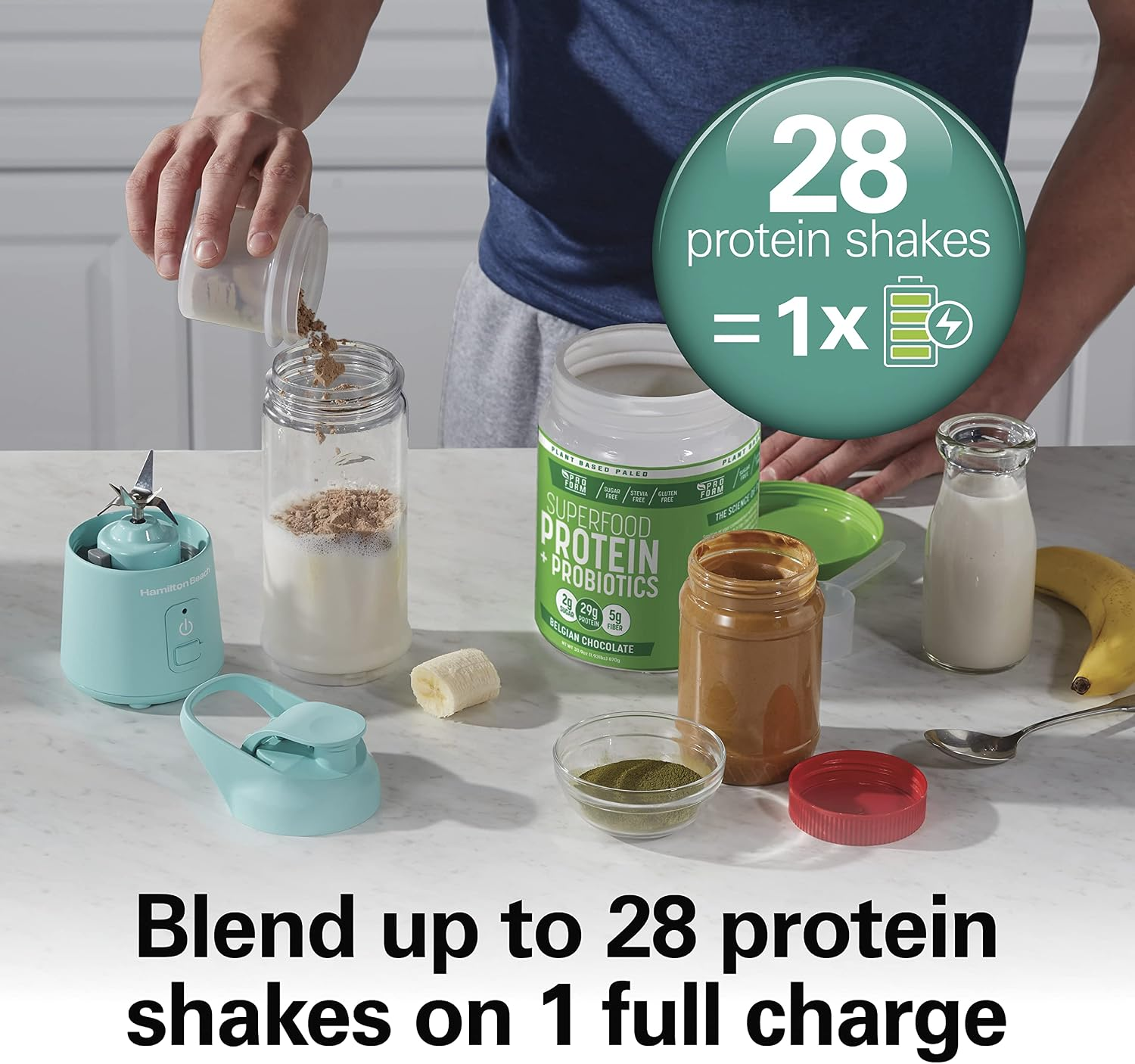 Hamilton Beach Blend Now Portable Cordless Blender with USB Rechargeable Battery, 16oz Travel Jar & Sip-Through Lid - Blue