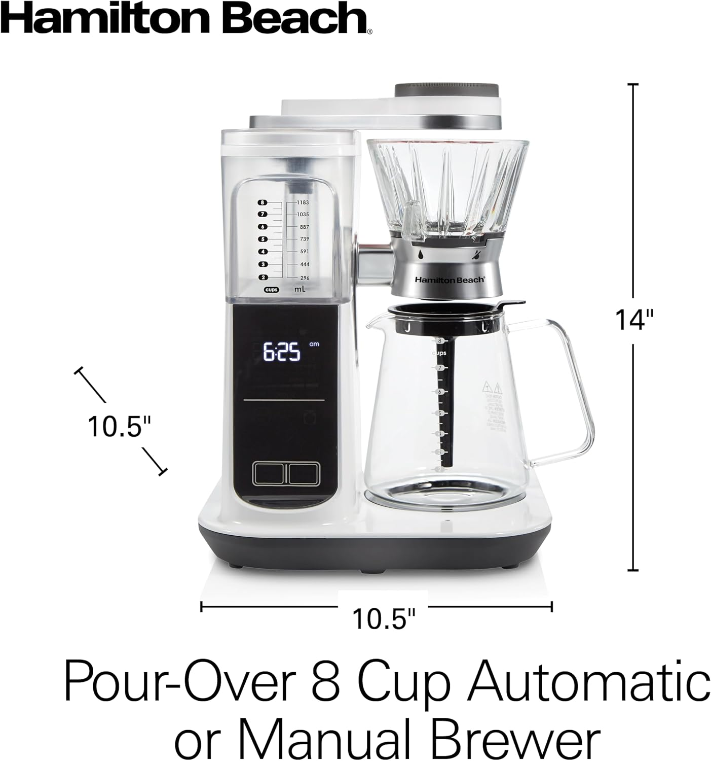 Hamilton Beach 46700 Convenient Craft Programmable Automatic or Manual Pour Over Coffee Dripper Brewer with 5 Strengths and Integrated Scale, 8 Cups, WHITE