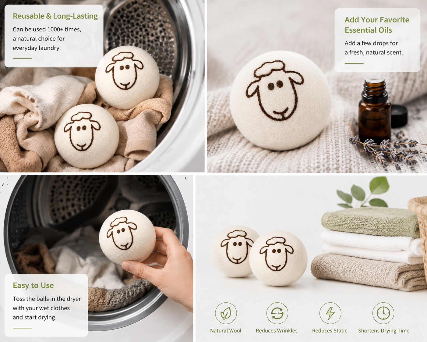 2 Pack Reusable Wool Dryer Balls Set – Laundry Dryer Balls for Clothes & Towels