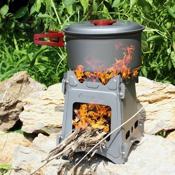 RoverCamel Portable Titanium Camping Stove Lightweight Backpacking Wood Stove Compact Outdoor Cooking Stove for Hiking Camping