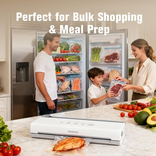 6-in-1 Vacuum Sealer Machine with 65kPa Suction, Built-In Cutter, External Vacuum Hose and 20 Pre-Cut Bags, White