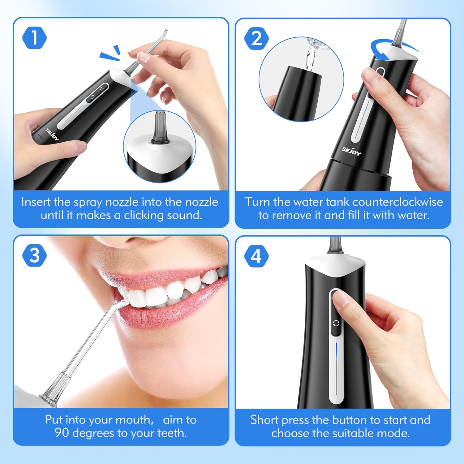 Water Flosser Cordless Oral Irrigator with 300ML Tank, 4 Modes & Multiple Jet Tips – USB Rechargeable Portable Dental Cleaner