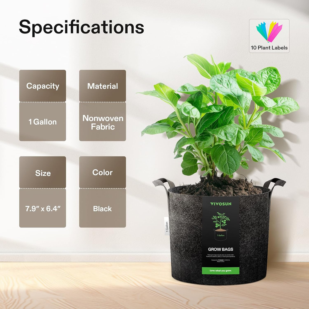 Fabric Grow Bags with Handles, Thickened Breathable Plant Pots, Nonwoven Garden Planters for Vegetables, Flowers, Indoor & Outdoor Gardening