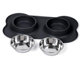 Double Dog Bowl Set with Silicone Mat – Stainless Steel Pet Food and Water Bowls for Small Dogs