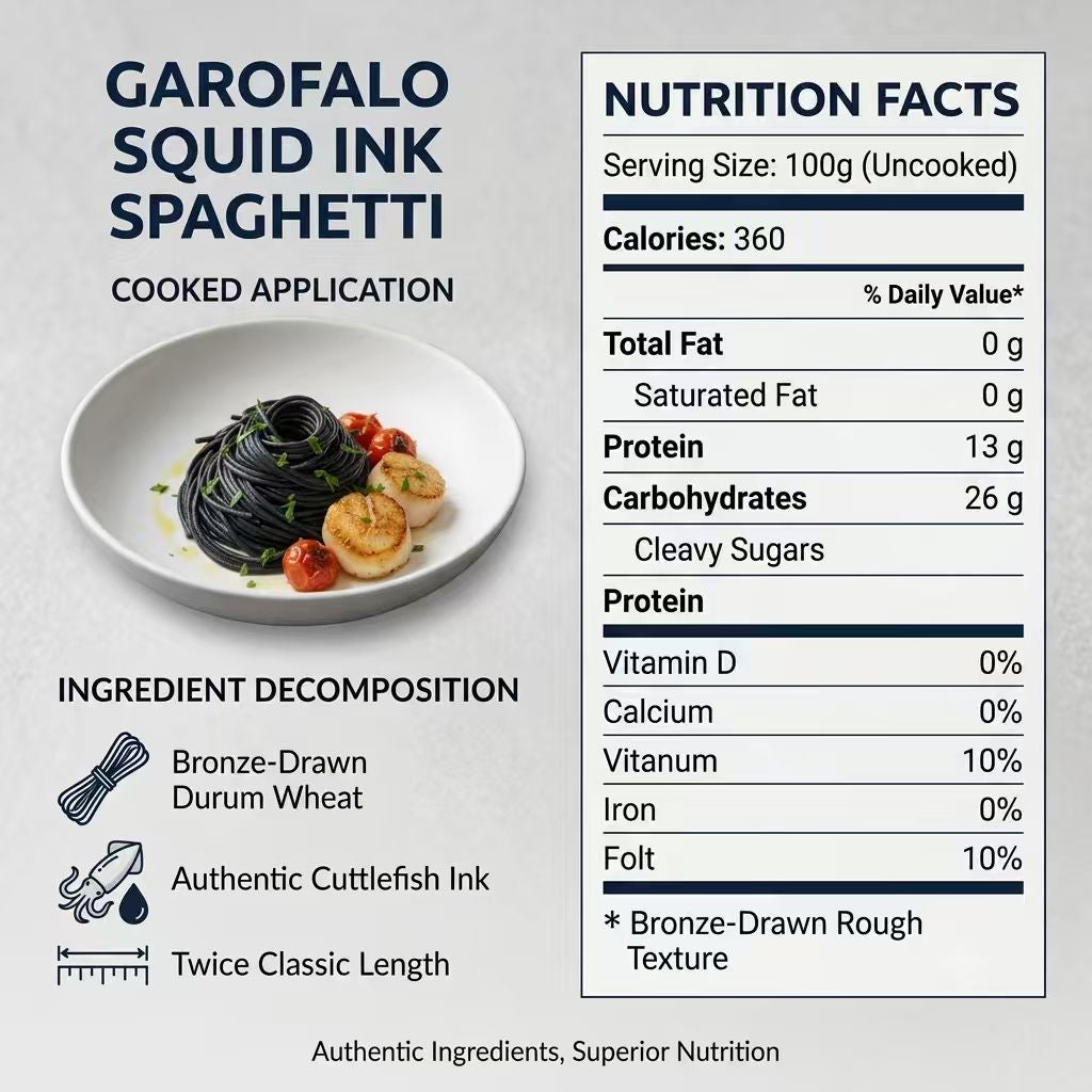 Garofalo Cuttlefish Ink Spaghetti, Black Durum Wheat Semolina Pasta, 2 x 500g Pack