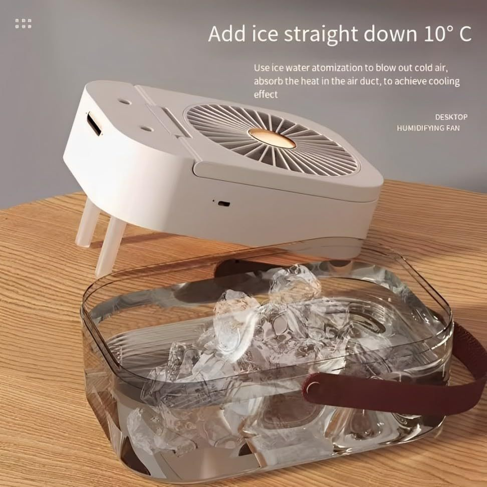 3-in-1 Portable Air Cooler Fan with 2.5L Water Tank – USB Rechargeable Personal Cooling Fan with Mist and LED Light