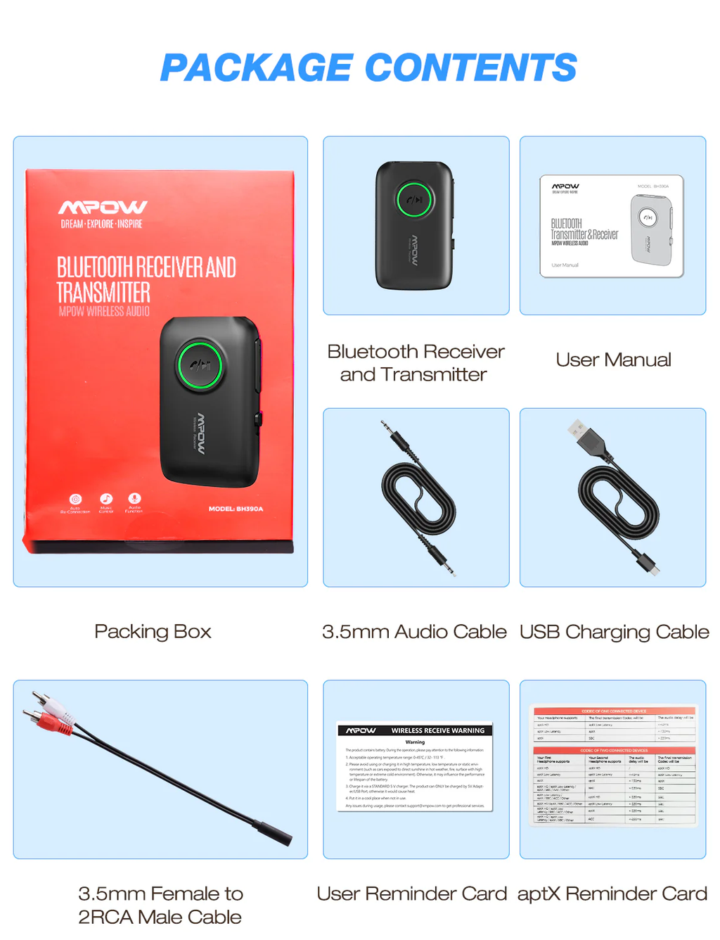 Mpow Bluetooth 5.0 Transmitter Receiver 2-in-1 Wireless Audio Adapter, aptX Low Latency aptX HD, Dual Link, 3.5mm AUX Bluetooth Adapter for TV, Car, PC, Home Stereo