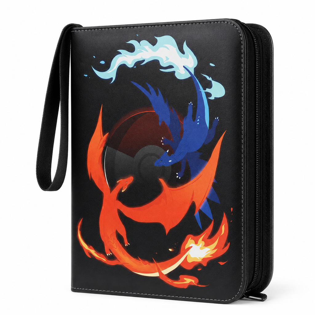 4-Pocket Trading Card Binder with 50 Removable Sleeves, Up to 400-Card Capacity, Zipper Closure & Wrist Strap