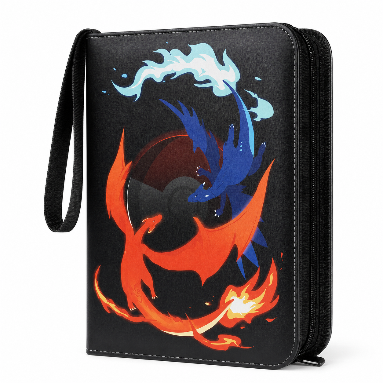 4-Pocket Trading Card Binder with 50 Removable Sleeves, Up to 400-Card Capacity, Zipper Closure & Wrist Strap