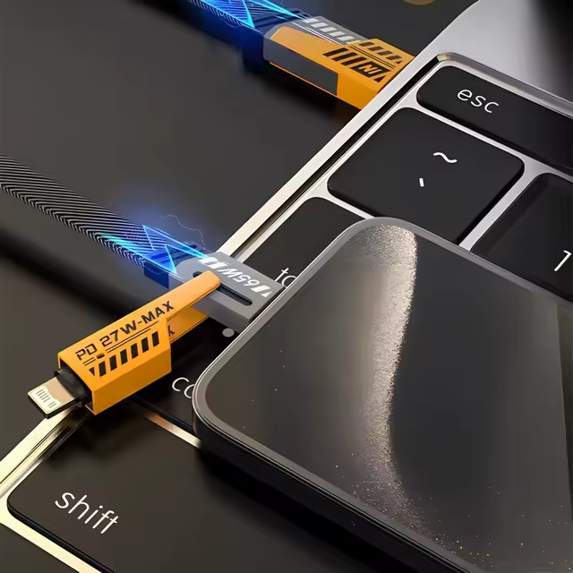 4-in-1 Fast Charging Cable 1m – PD 27W / 65W Multi Charging Cable with USB-A, USB-C & Lightning Connectors