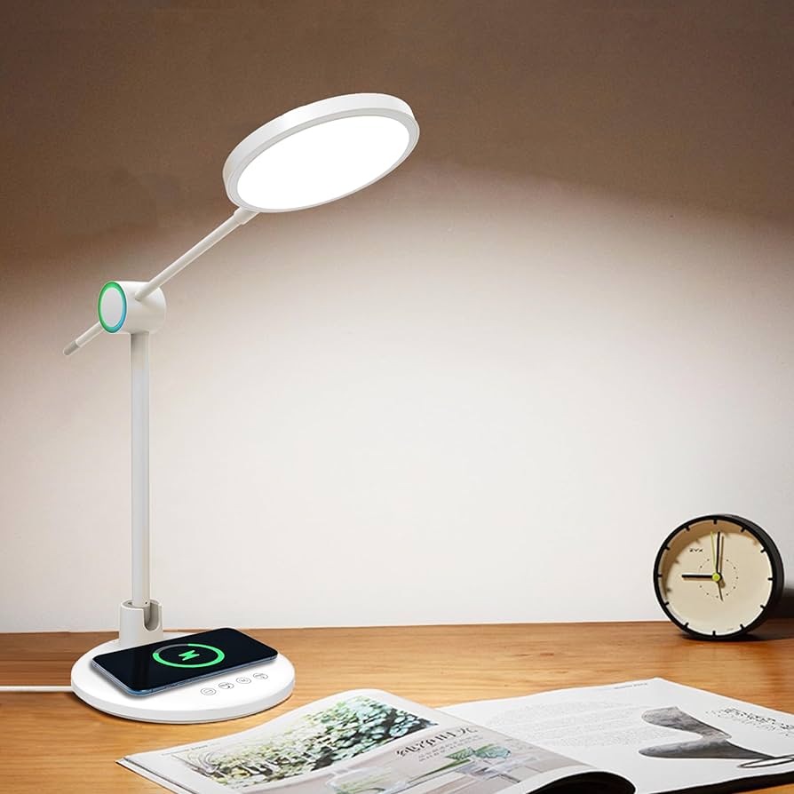 3-in-1 LED Desk Lamp with Wireless Charging Base & Adjustable Brightness for Study, Reading & Office Use