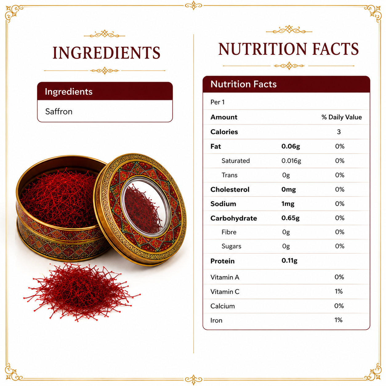 Premium Saffron Threads 2g Decorative Tin