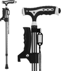 Foldable Adjustable Walking Cane with LED Light and Freestanding Base – Black