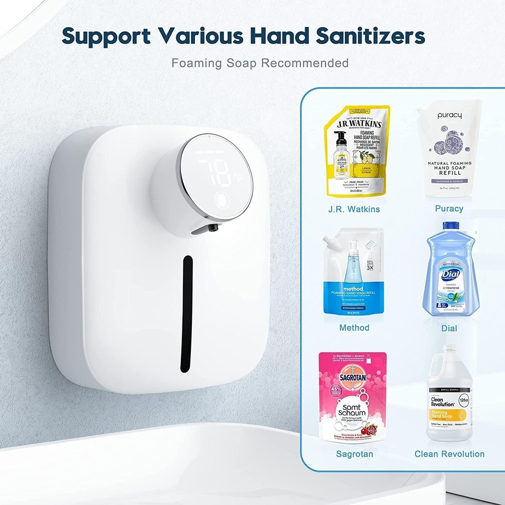 Automatic Foaming Soap Dispenser Wall Mounted – Touchless Sensor Soap Dispenser with Temperature Display, 3-Level Foam Control, USB Rechargeable (320ml)