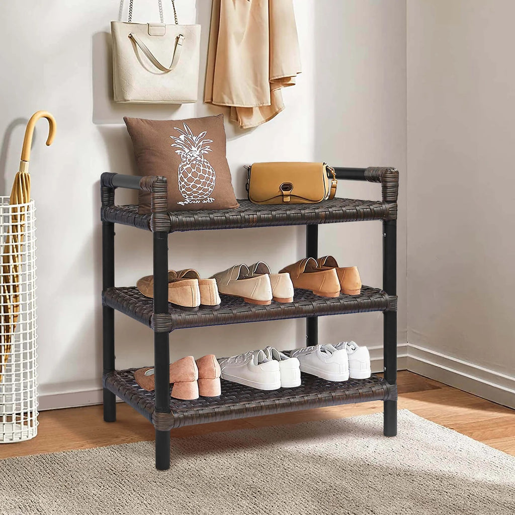 3-Tier Rattan Style HDPE Storage Shelf – Indoor & Outdoor Organizer (21.5" × 12" × 20.6")