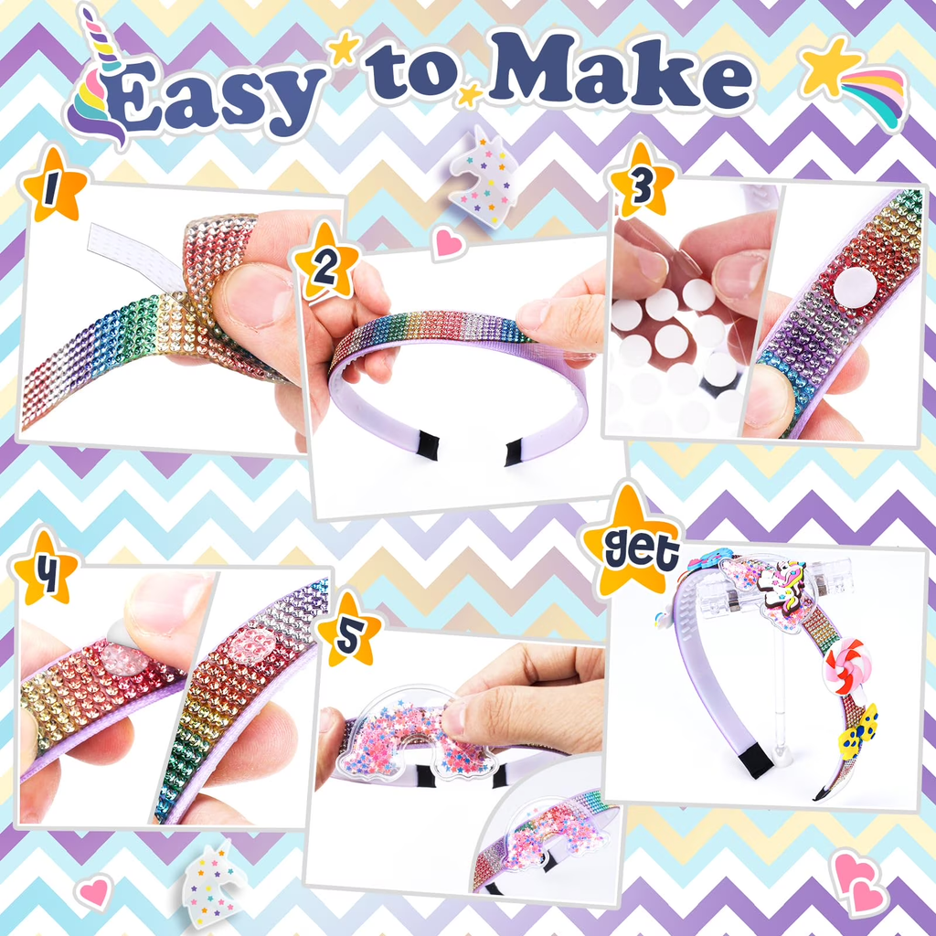 DIY Unicorn Headband Craft Kit for Girls, Kids Hair Accessories Making Set, 40PCS Creative Arts & Crafts Kit, Birthday Gift for Girls Ages 5-12