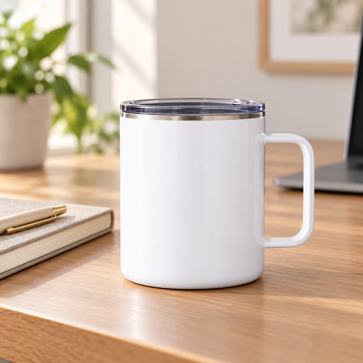 12 oz White Stainless Steel Insulated Coffee Mugs with Handles & Lids（56*56*27）