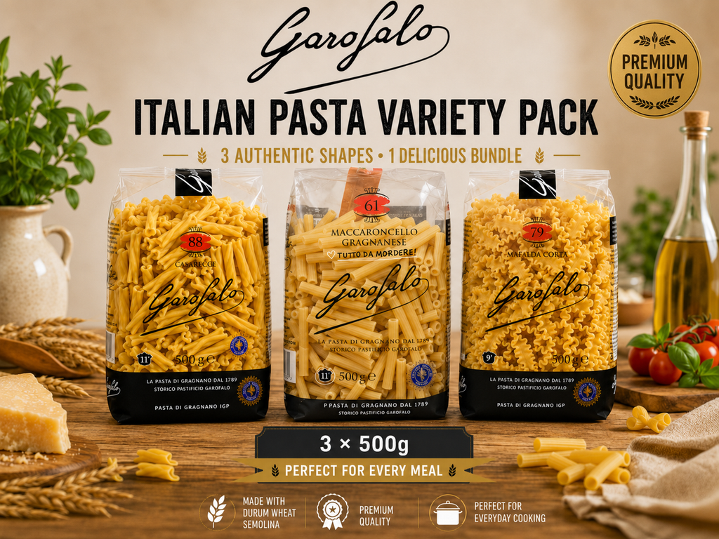 Garofalo Pasta Variety Pack, 3 × 500g, Casarecce No.88, Maccaroncello Gragnanese No.61 & Mafalda Corta No.79, Durum Wheat Semolina Pasta Bundle