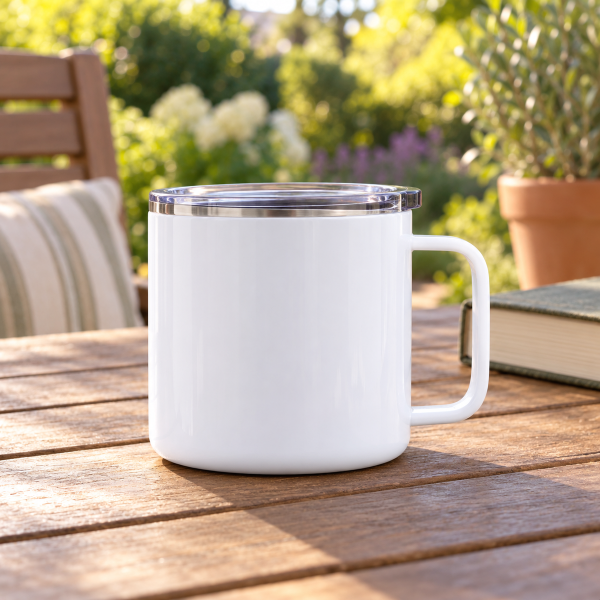 14 oz White Stainless Steel Insulated Coffee Mugs with Handles & Lids（56*54*25）