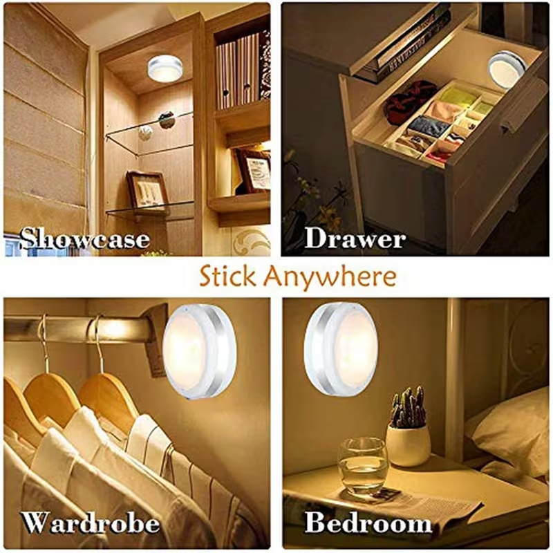 6 Pack LED Puck Lights with Remote Control – Battery Operated Under Cabinet Lighting, Dimmable Closet & Kitchen Lights