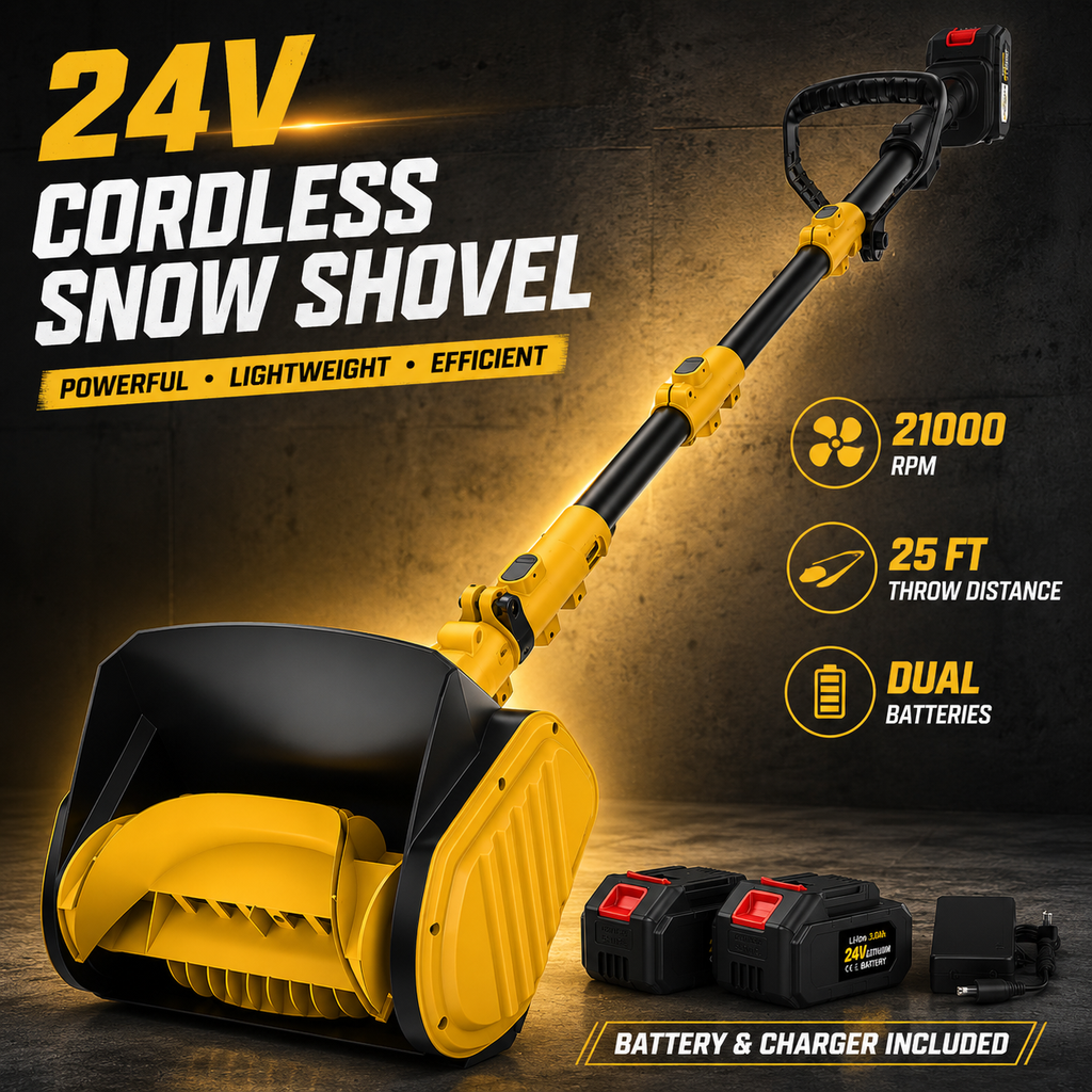 24V Cordless Electric Snow Shovel – 13" Snow Thrower with Battery & Charger
