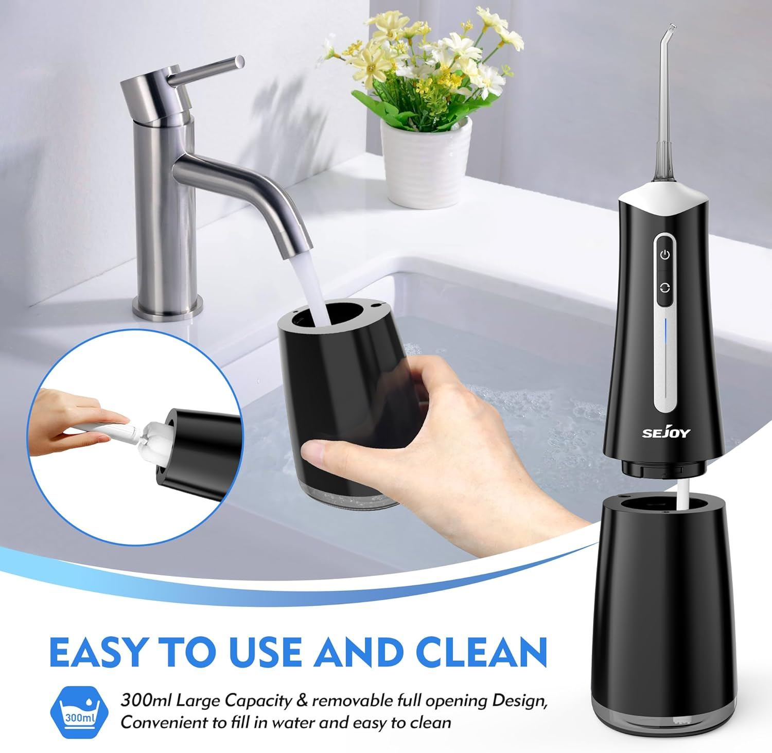 Water Flosser Cordless Oral Irrigator with 300ML Tank, 4 Modes & Multiple Jet Tips – USB Rechargeable Portable Dental Cleaner