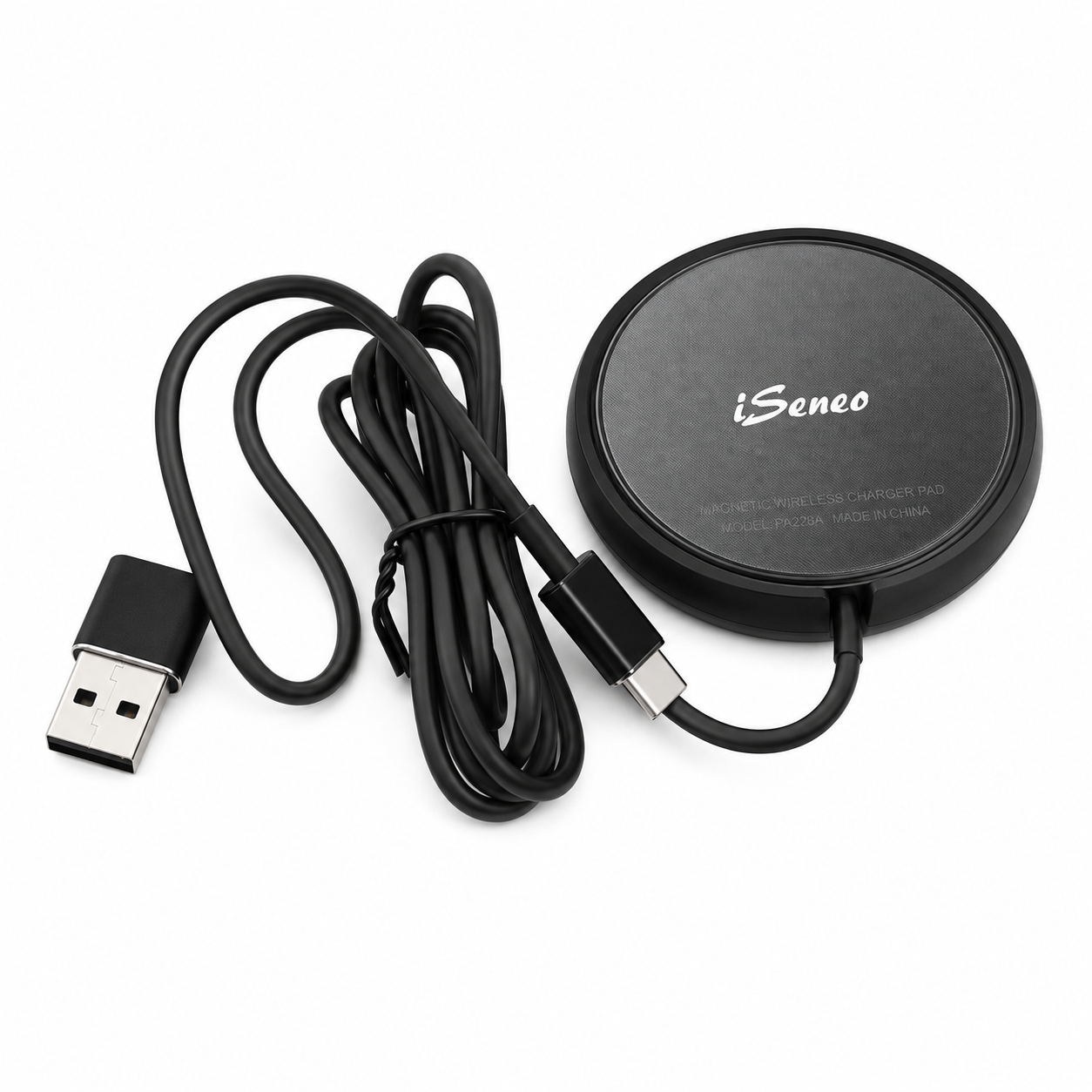iSeneo WaveCharger 228 Magnetic Wireless Charger Pad with USB-C Cable, 15W Max Fast Charging, Black