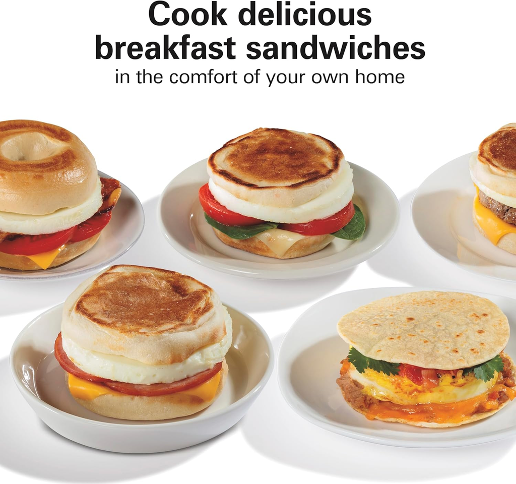 Open Box - Excellent | Hamilton Beach Dual Breakfast Sandwich Maker with Timer, Dual Cooking, Non-Stick Plates, Dishwasher Safe Parts, Silver