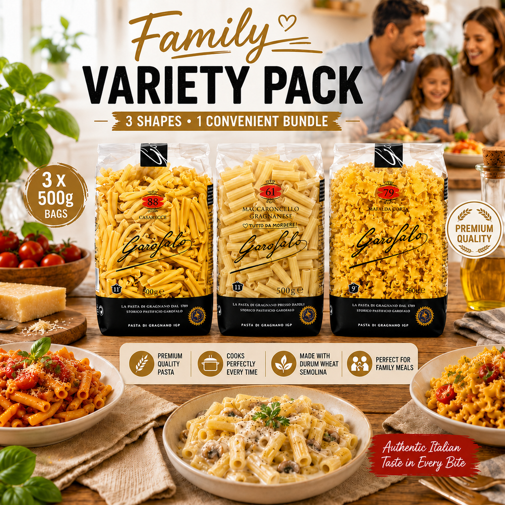 Garofalo Pasta Variety Pack, 3 × 500g, Casarecce No.88, Maccaroncello Gragnanese No.61 & Mafalda Corta No.79, Durum Wheat Semolina Pasta Bundle