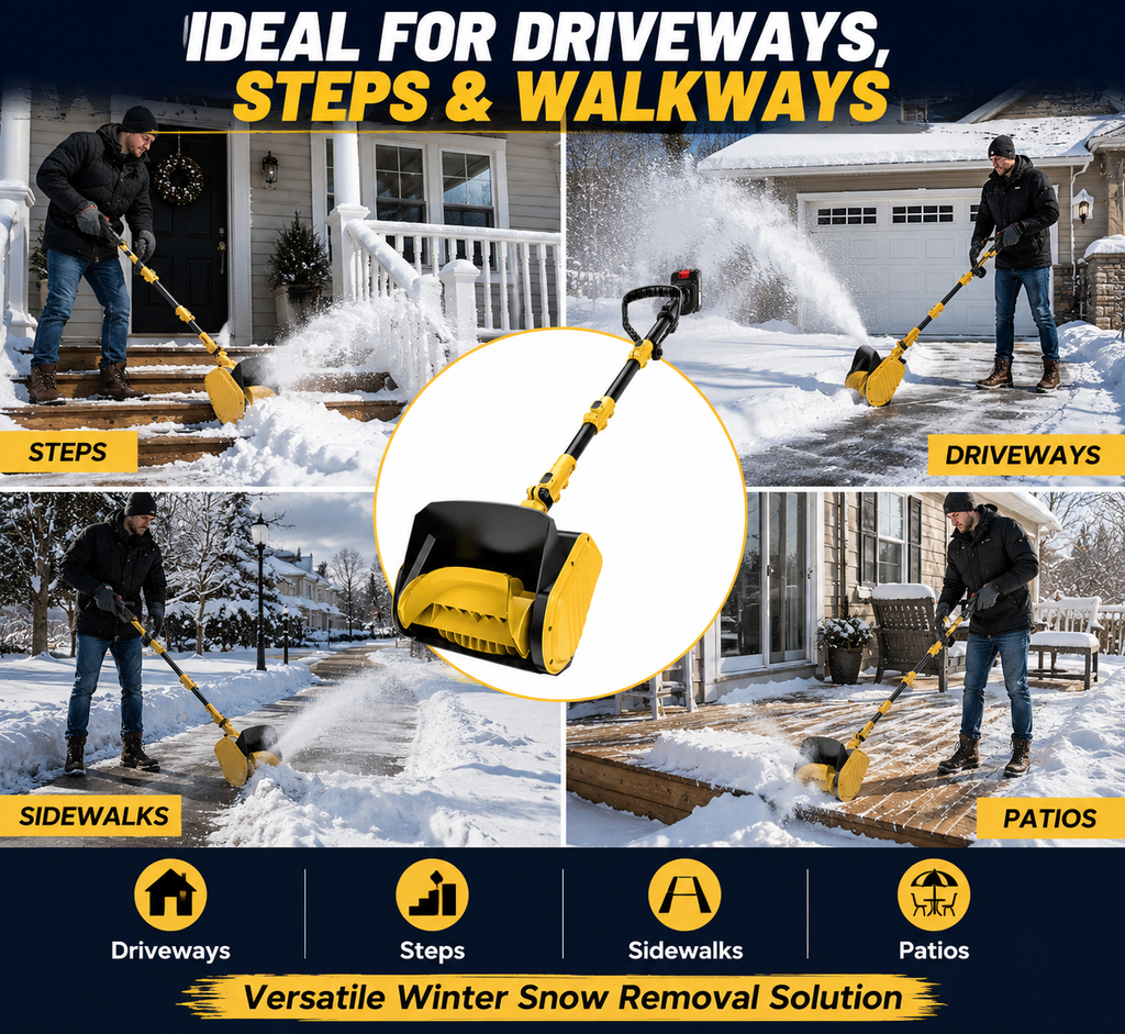 24V Cordless Electric Snow Shovel – 13" Snow Thrower with Battery & Charger