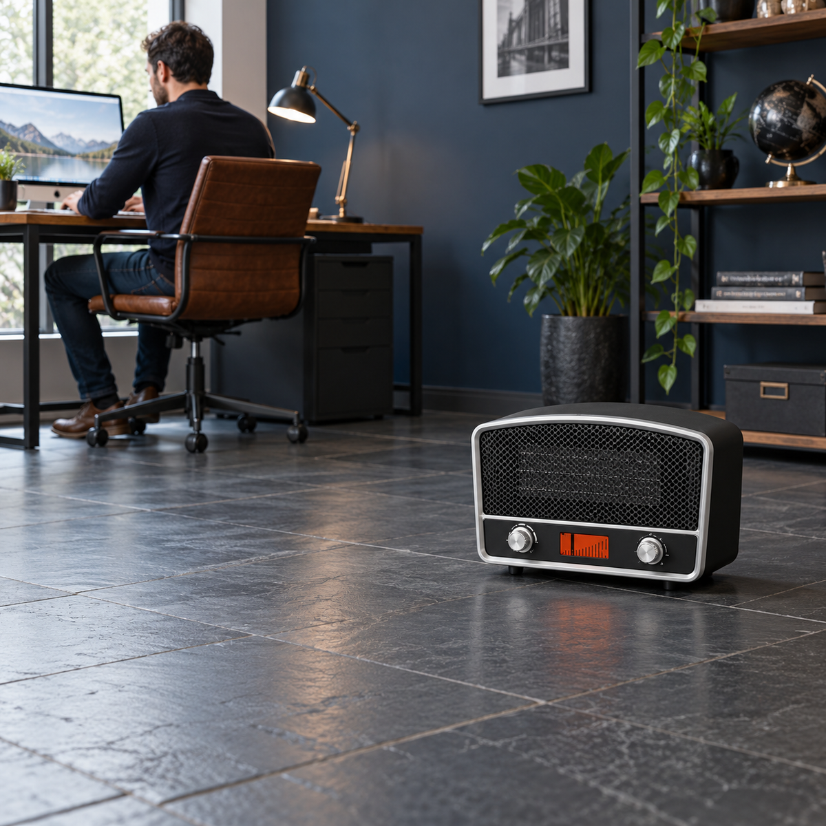 Modern Homes Retro Radio-Style Ceramic Space Heater, 1500W with Adjustable Thermostat – Black