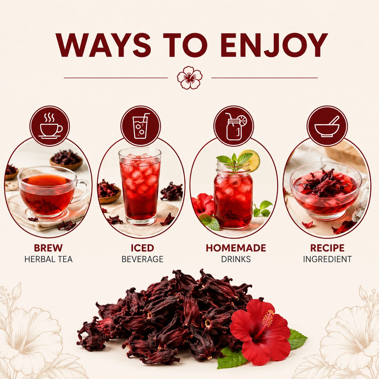 Dried Hibiscus Flowers 227g (8oz / 1/2lb) | Loose Herbal Tea Ingredient