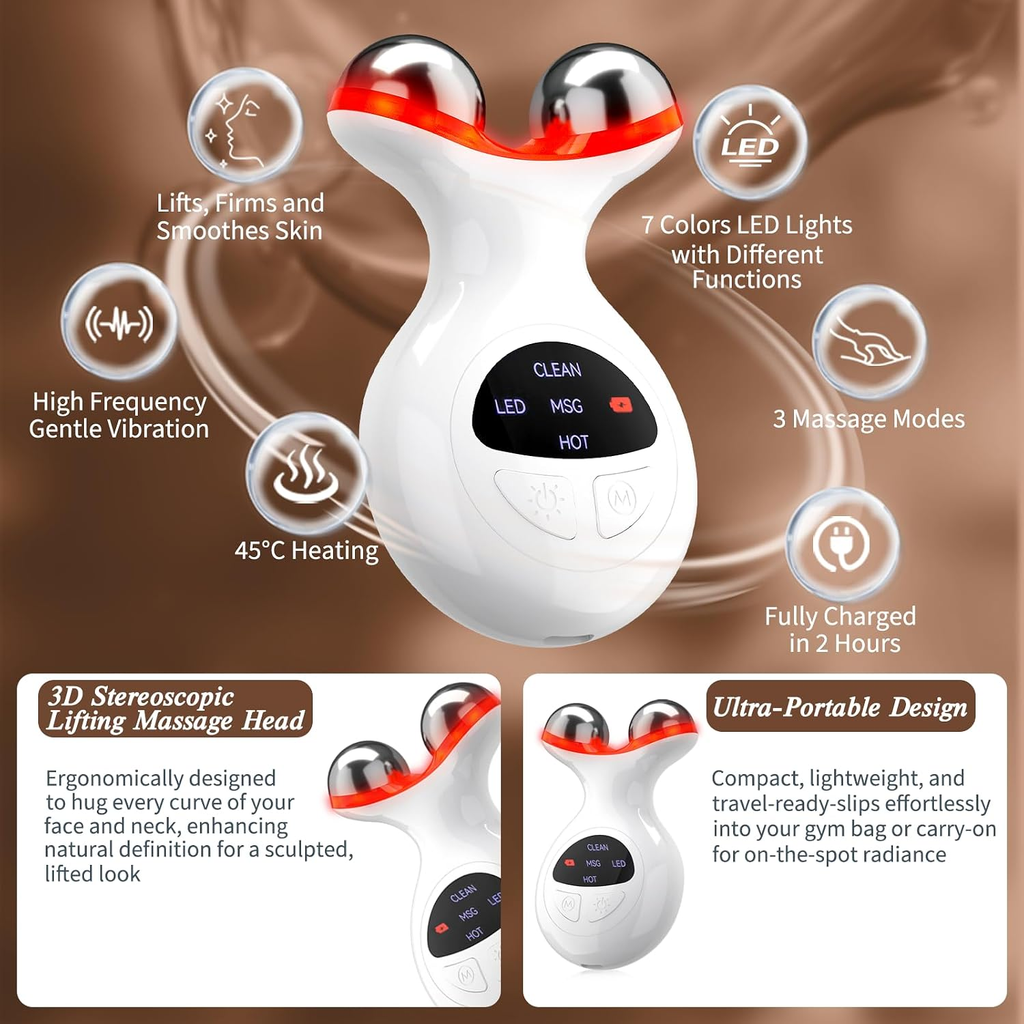 Red Light Therapy Devices for Face and Neck,7 Colors LED Skin Lifting & Firming Face Massager, Facial Sculpting Tool for Skin Care with Vibration