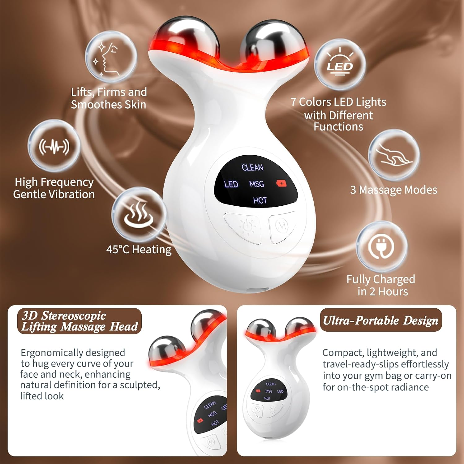 Red Light Therapy Devices for Face and Neck,7 Colors LED Skin Lifting & Firming Face Massager, Facial Sculpting Tool for Skin Care with Vibration