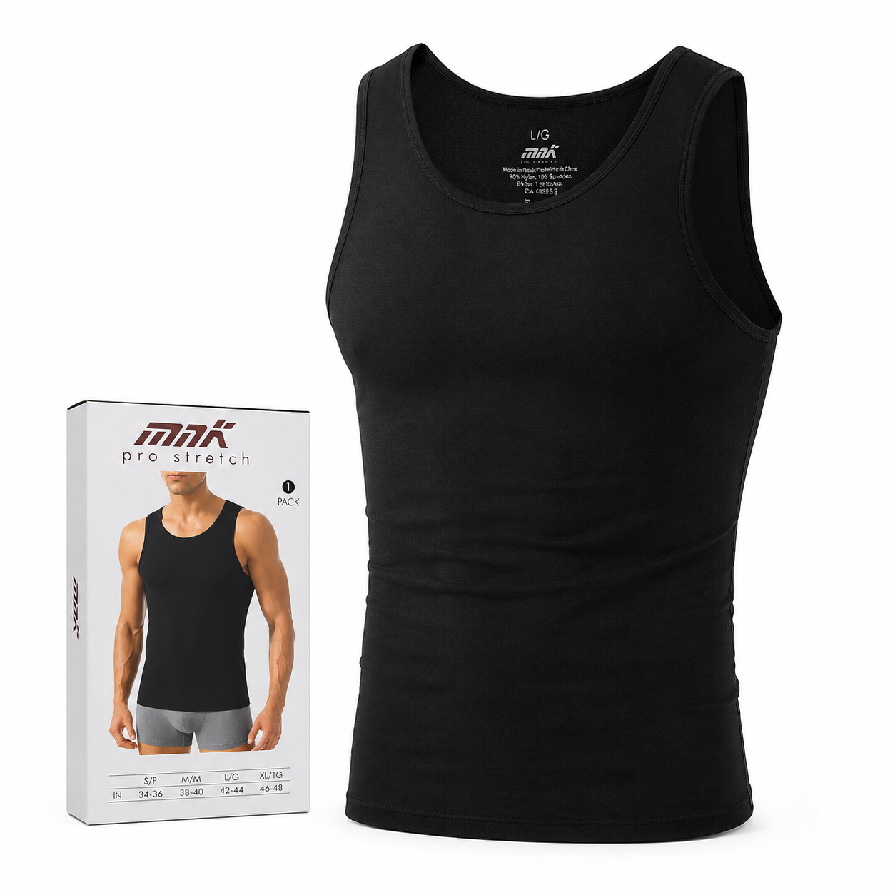 Men’s Pro Stretch Sleeveless Tank Top, Soft Fitted Cotton Undershirt, Black, Sizes S–L