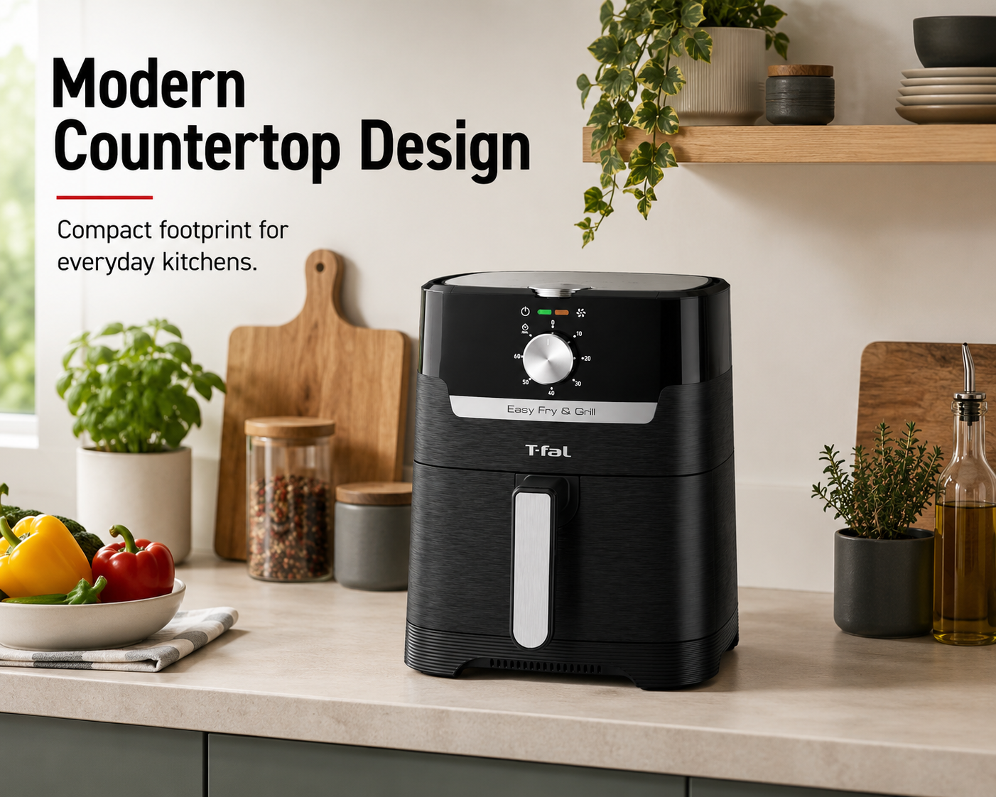 T-Fal Easy Fry & Grill Precision 2-in-1 Air Fryer, 4.4QT Capacity, Adjustable Temperature Control, 60-Minute Timer, Grill Plate Included, Black