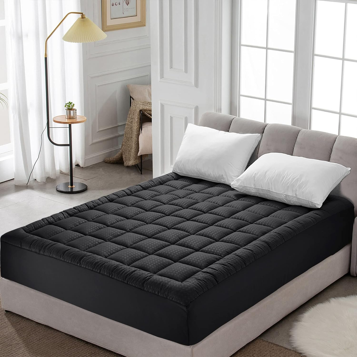 Quilted Mattress Pad Mattress Topper Mattress Protector, Deep Pocket Fit 8-21 Inch Mattresses, Soft Breathable Microfiber Cover