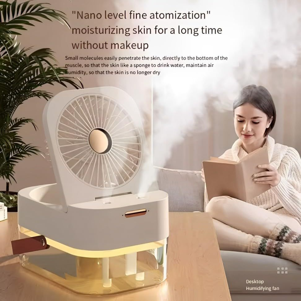 3-in-1 Portable Air Cooler Fan with 2.5L Water Tank – USB Rechargeable Personal Cooling Fan with Mist and LED Light