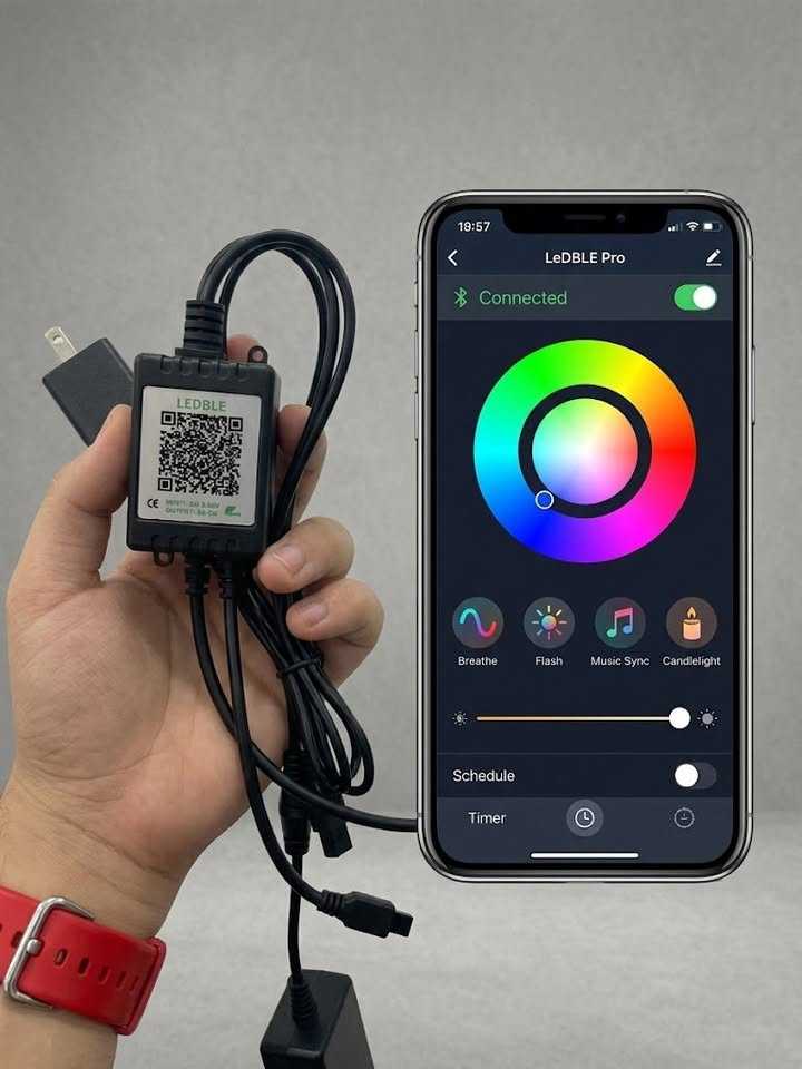 60ft Outdoor RGB LED Strip Lights with Bluetooth App Control, Remote & Music Sync